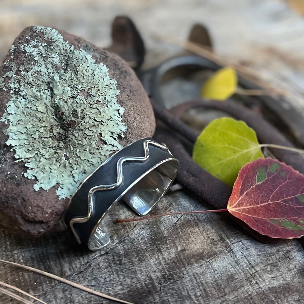 Handmade .935 Argentium silver heavy gauge cuff bracelet with patina